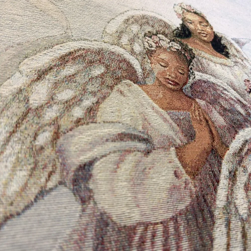 Angelic Trio Black Angels Woven Tapestry Wall Hanging Richardson Anderson w/ Rod